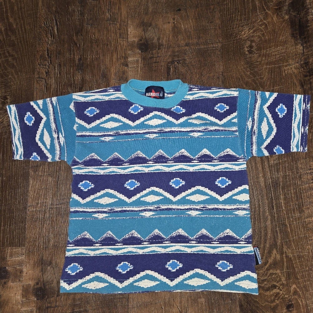 Source Unknown Blue and White Patterned Kids Tee